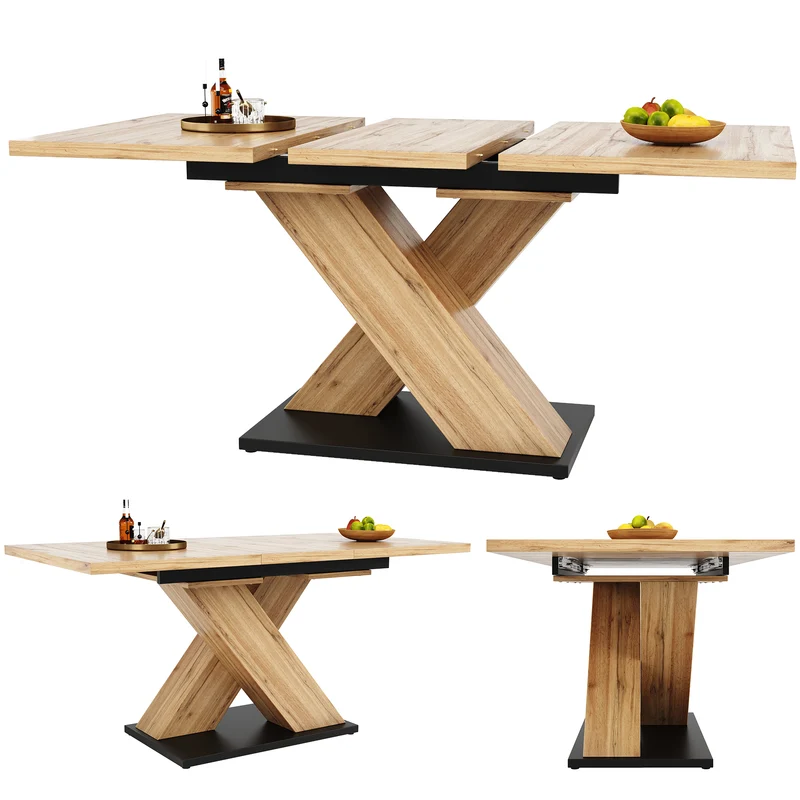 Table de salle à manger extensible effet bois naturel, pieds croisé, 6-8 personnes 119-158,5cm CLIFFPOND