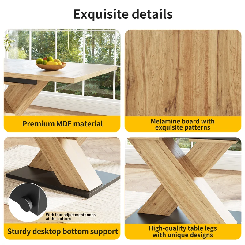 Table de salle à manger extensible effet bois naturel, pieds croisé, 6-8 personnes 119-158,5cm CLIFFPOND