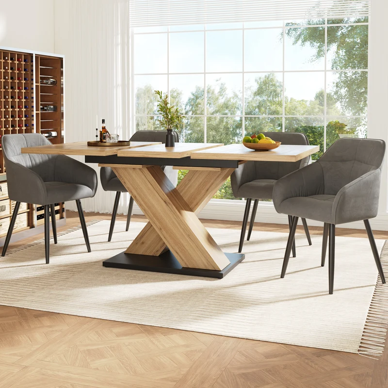 Table de salle à manger extensible effet bois naturel, pieds croisé, 6-8 personnes 119-158,5cm CLIFFPOND