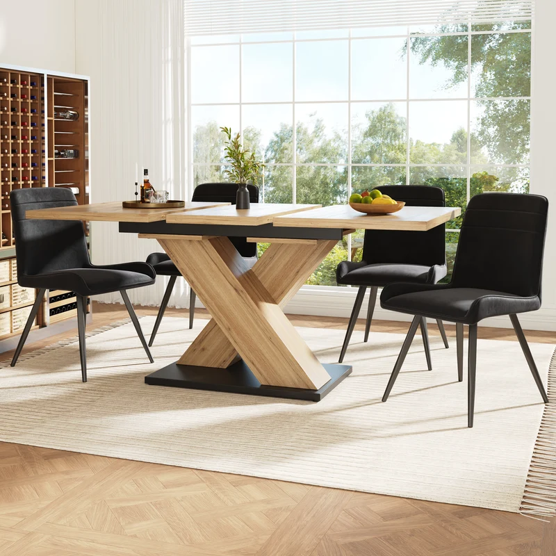 Table de salle à manger extensible effet bois naturel, pieds croisé, 6-8 personnes 119-158,5cm CLIFFPOND