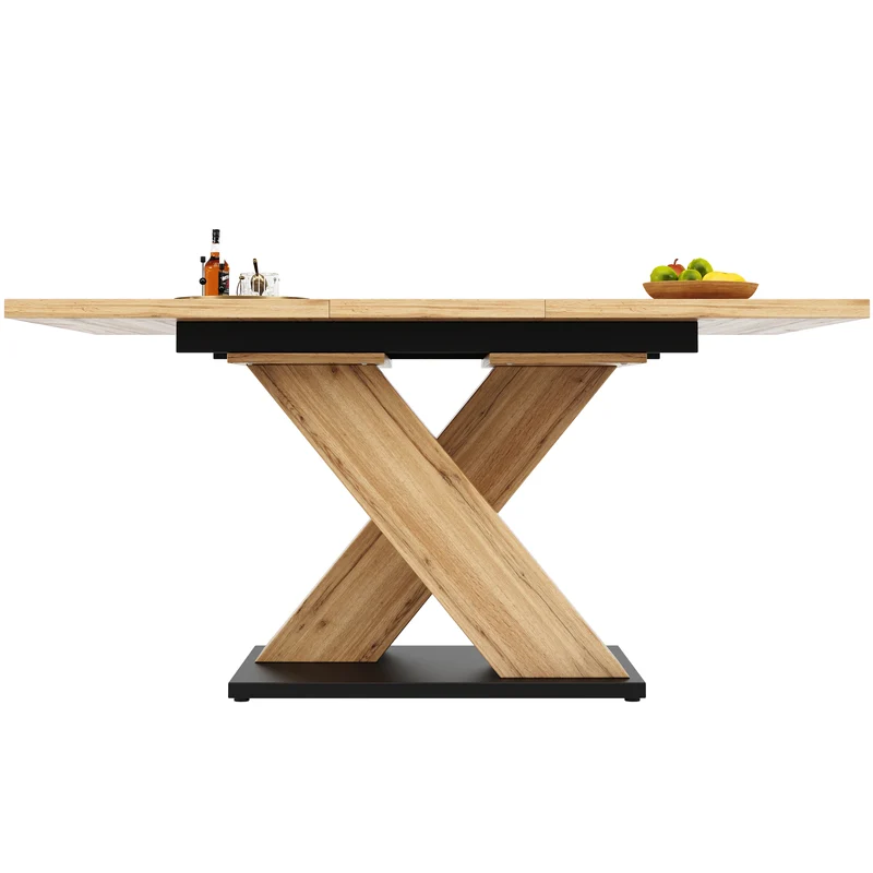 Table de salle à manger extensible effet bois naturel, pieds croisé, 6-8 personnes 119-158,5cm CLIFFPOND