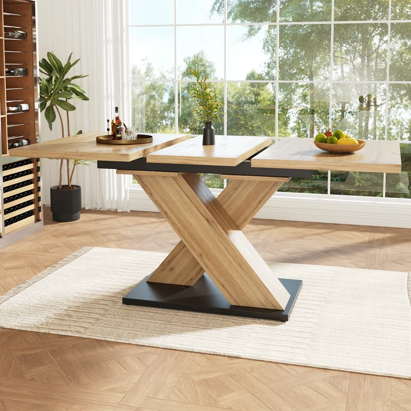 Table de salle à manger extensible effet bois naturel, pieds croisé, 6-8 personnes 119-158,5cm CLIFFPOND