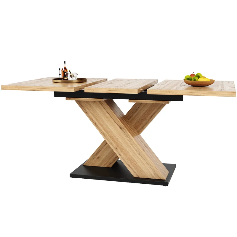 Table de salle à manger extensible effet bois naturel, pieds croisé, 6-8 personnes 119-158,5cm CLIFFPOND
