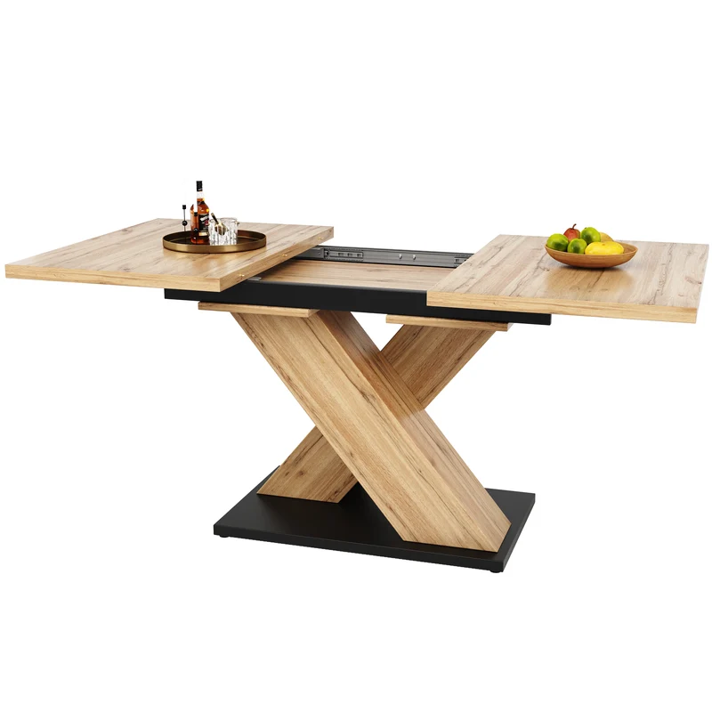 Table de salle à manger extensible effet bois naturel, pieds croisé, 6-8 personnes 119-158,5cm CLIFFPOND