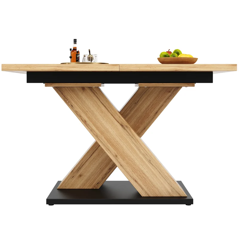 Table de salle à manger extensible effet bois naturel, pieds croisé, 6-8 personnes 119-158,5cm CLIFFPOND