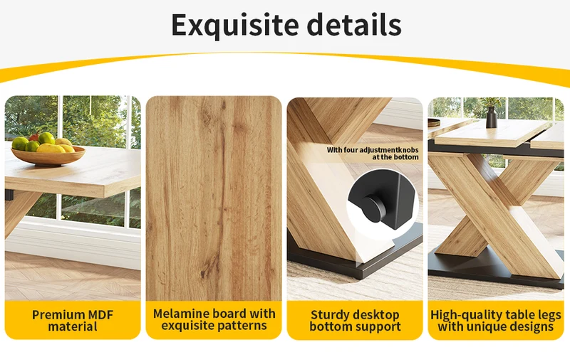 Table de salle à manger extensible effet bois naturel, pieds croisé, 6-8 personnes 119-158,5cm CLIFFPOND