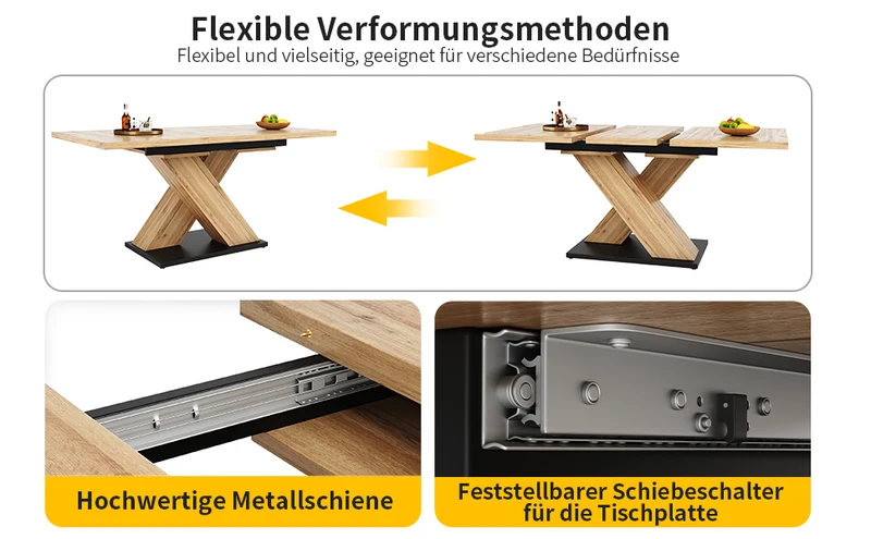 Table de salle à manger extensible effet bois naturel, pieds croisé, 6-8 personnes 119-158,5cm CLIFFPOND