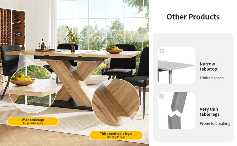 Table de salle à manger extensible effet bois naturel, pieds croisé, 6-8 personnes 119-158,5cm CLIFFPOND