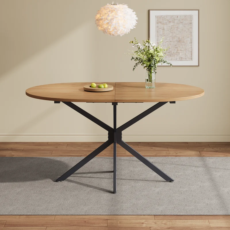 Table de salle à manger ovale effet bois, pieds en métal, 4-6 personnes 120x80cm TERRAENO