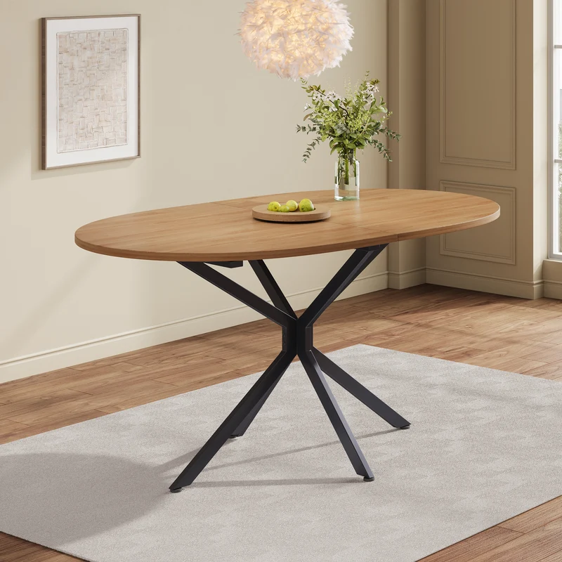 Table de salle à manger ovale effet bois, pieds en métal, 4-6 personnes 120x80cm TERRAENO