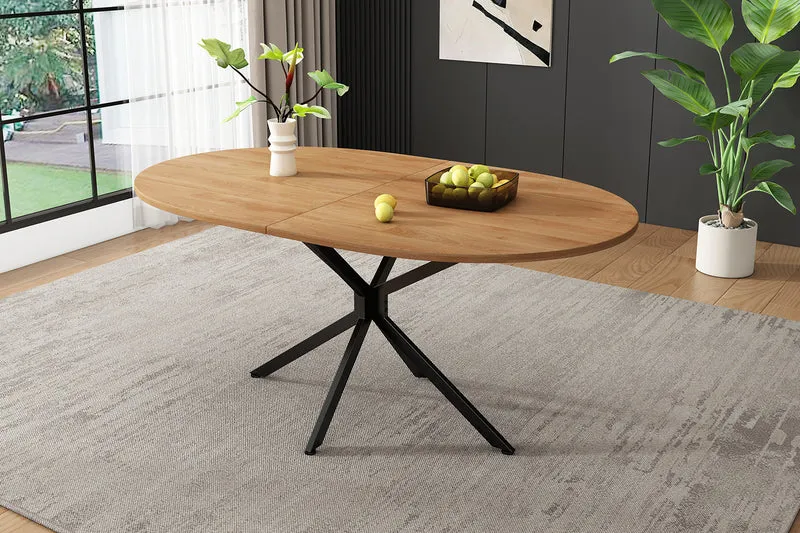Table de salle à manger ovale effet bois, pieds en métal, 4-6 personnes 120x80cm TERRAENO