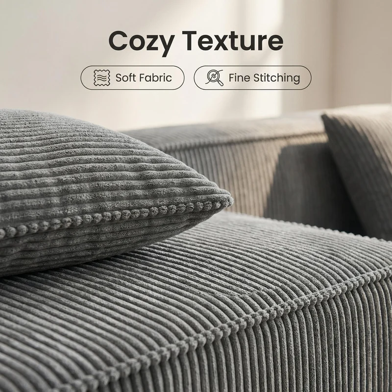 Canapé d'angle modulable convertible tissu côtelé gris, sans montage BRONZEBLUFF