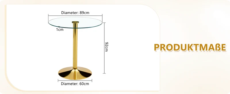 Table de bar ronde en verre trempé base doré, mange debout, 89x89x92cm ALUMINUMOTTOMAN