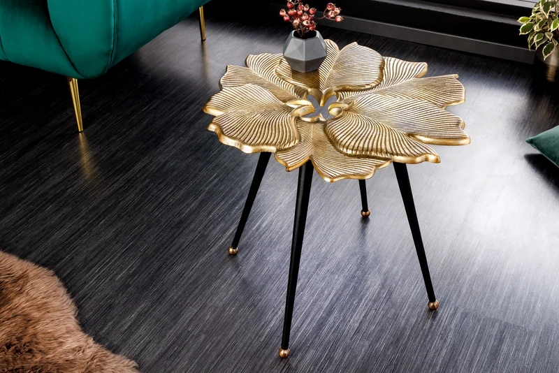 Table d'appoint décorative GINKGO LEAFS 60cm métal doré fait main