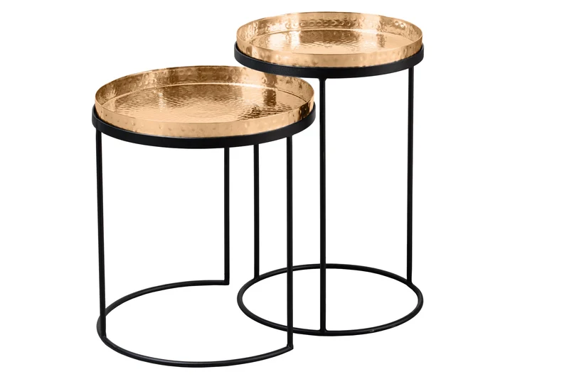 Ensemble de 2 tables d'appoint design ELEMENTS 55 cm dorées faites à la main rondes