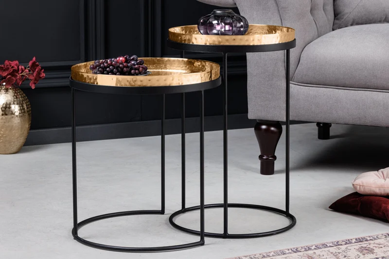 Ensemble de 2 tables d'appoint design ELEMENTS 55 cm dorées faites à la main rondes
