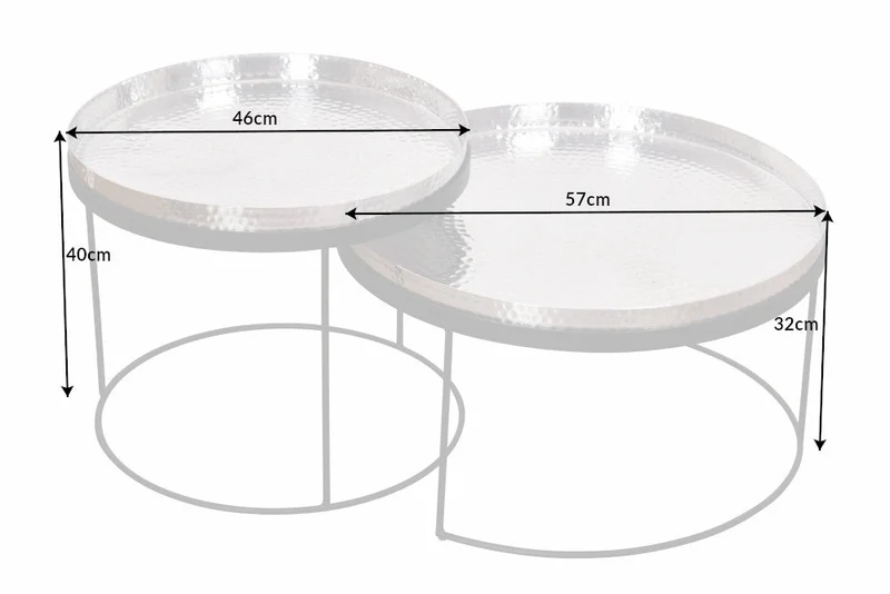 Lot de 2 tables basses rondes ELEMENTS 60cm plateau métal noir argenté table d'appoint