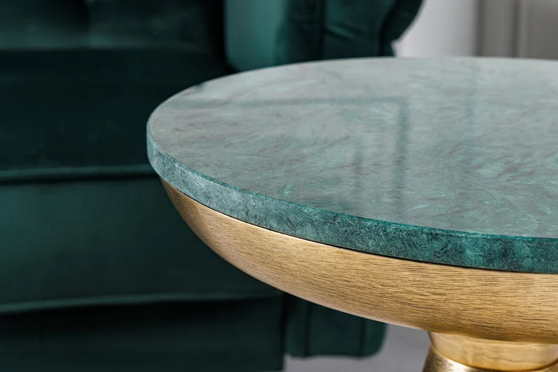 Table d'appoint ronde ELEMENTS 55 cm en marbre vert doré faite main