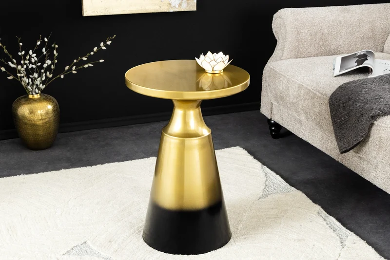 Table d'appoint design ABSTRACT 60cm métal doré patiné brossé guéridon rond fait main