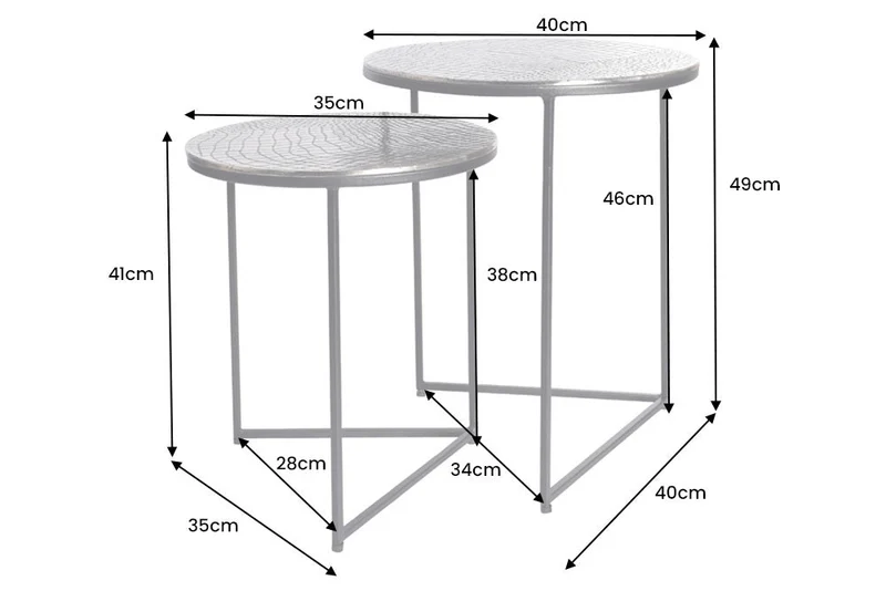 Ensemble de 2 tables d'appoint rondes ELEMENTS 50cm argent antique design crocodile fait main