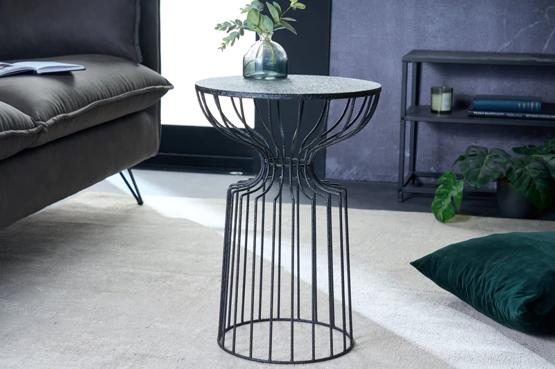 Table d'appoint ronde VARIATION 55cm structure en fer noir fait main