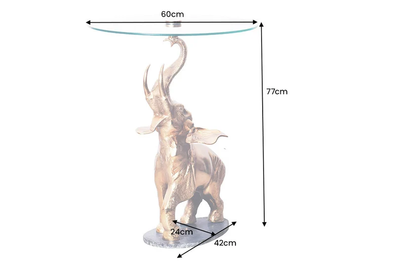Table d'appoint ronde ELEPHANT 80cm métal doré verre marbre sculpture fait main