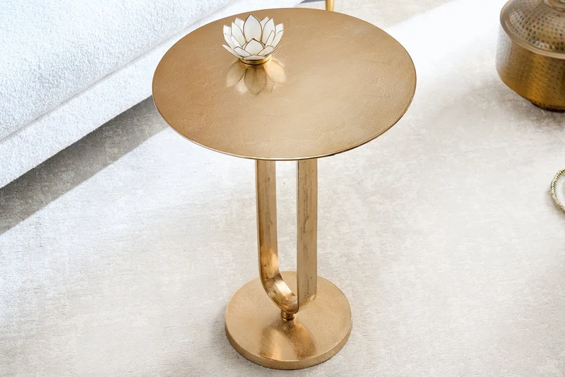 Table d'appoint ronde ELEGANCE 60cm métal doré aluminium fait main