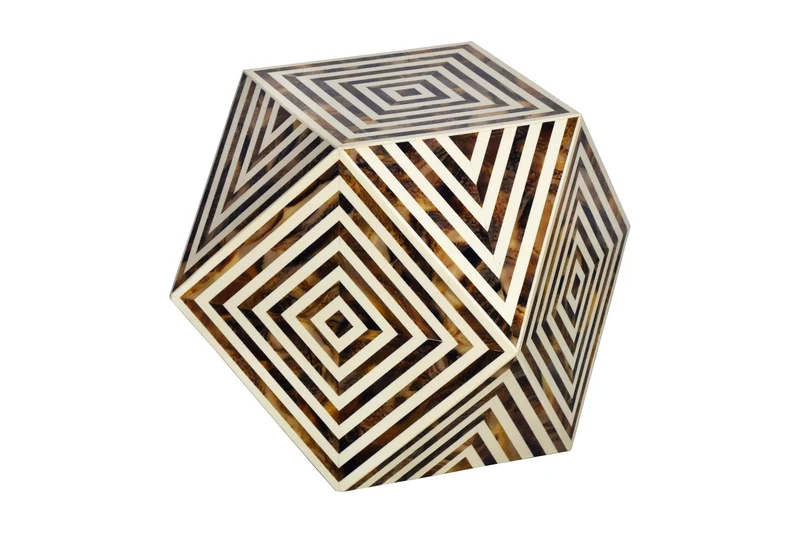 Table d'appoint en marqueterie d'os HARMONY NATURE 60 cm marron blanc incrustation artisanale