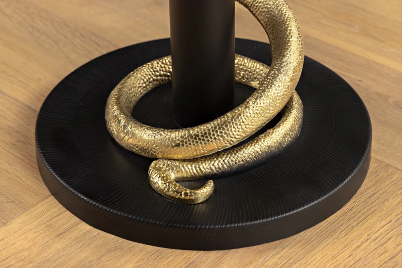 Table d'appoint ronde WILDLIFE SNAKE 55cm marbre blanc doré noir sculpture serpent