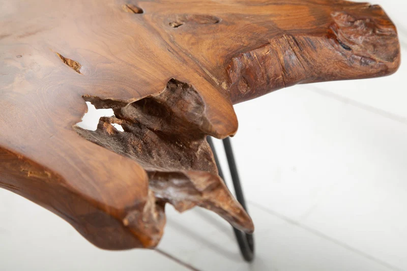 Table basse WILD 100 cm en teck massif avec pieds en épingle à cheveux