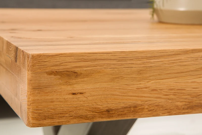 Table basse en bois massif THOR 110cm chêne sauvage huilé structure en X métal anthracite Design industriel
