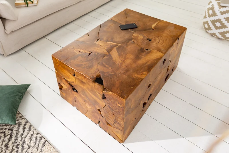 Table basse massive SQUARE 90cm cube en teck fait main