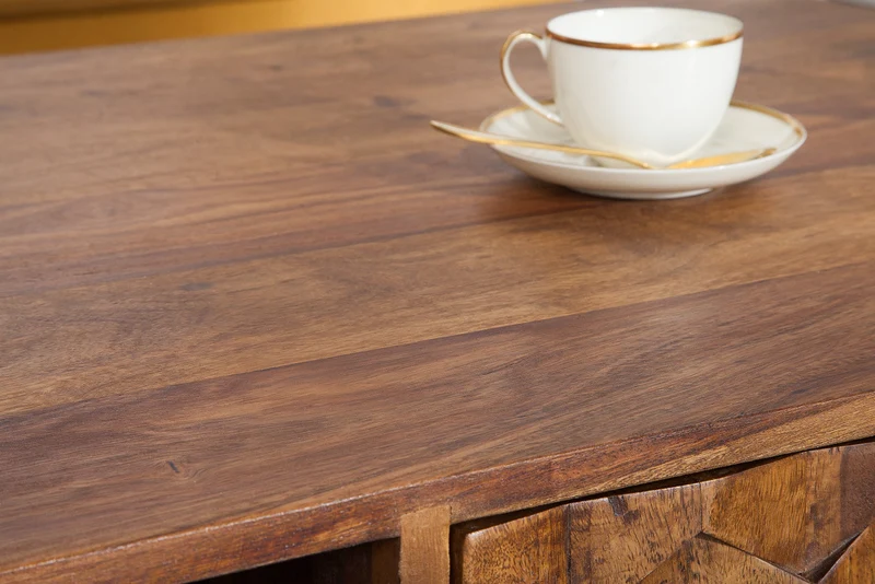 Table basse en bois massif MYSTIC LIVING 100cm finition pierre de Sheesham marron avec espace de rangement