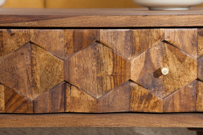 Table basse en bois massif MYSTIC LIVING 100cm finition pierre de Sheesham marron avec espace de rangement