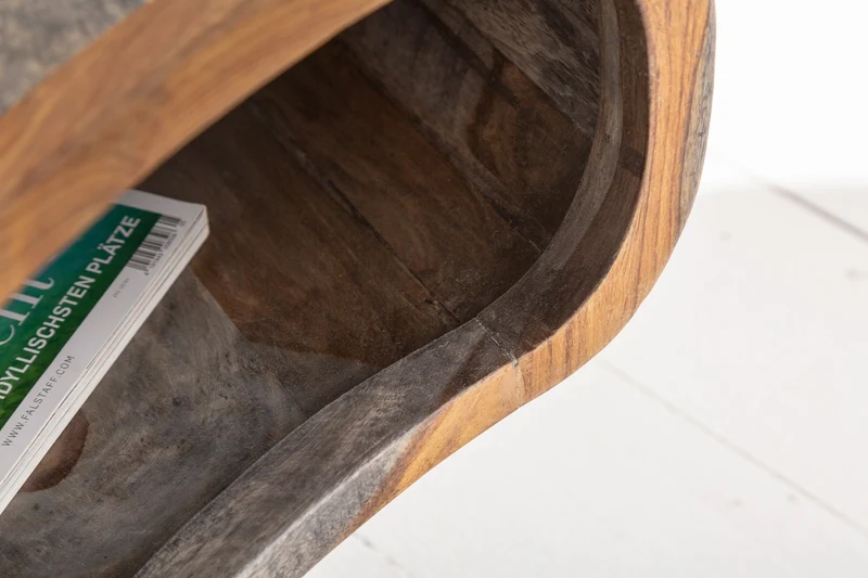 Table basse rétro ORGANIC LIVING 80cm finition fumée grise pieds épingles en bois massif de palissandre de Sheesham