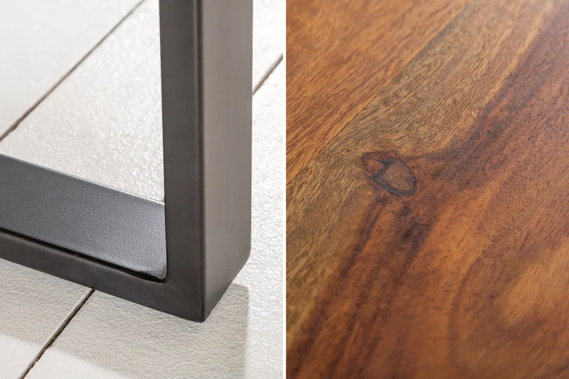 Table basse en bois massif IRON CRAFT 100cm finition pierre de Sheesham marron Design industriel