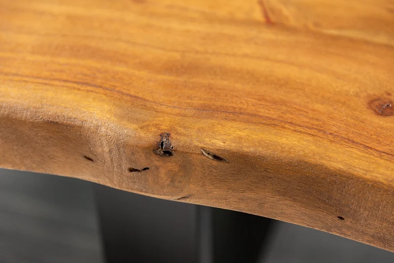 Table basse tronc d'arbre en bois massif MAMMUT 110cm acacia structure métal noir plateau 3,5cm