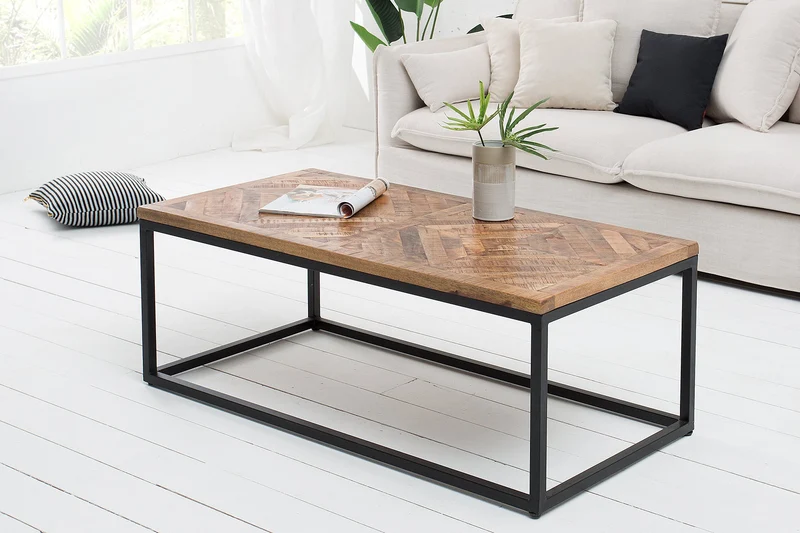 Table basse massive INFINITY HOME 100cm en bois de manguier design industriel
