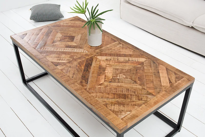 Table basse massive INFINITY HOME 100cm en bois de manguier design industriel
