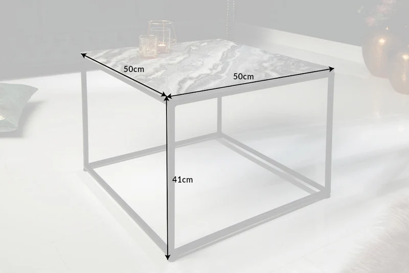Table basse élégante ELEMENTS 50cm grise avec plateau en marbre poli