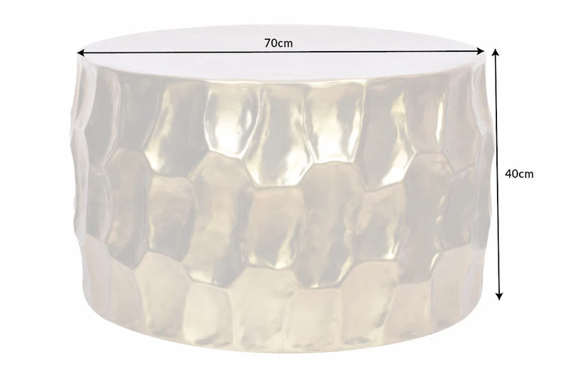 Table basse ronde ORGANIC ORIENT 70cm métal doré martelé design 3D fait main
