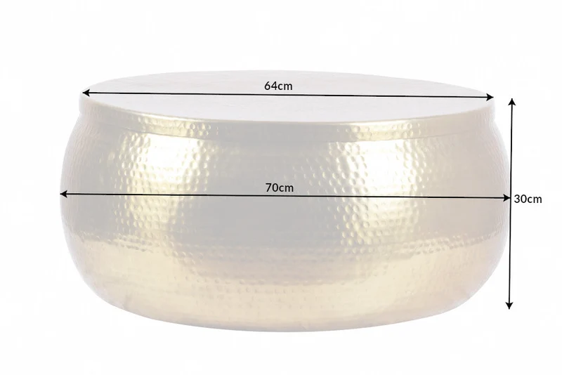 Table basse ronde ORIENT STORAGE 70cm métal doré avec espace de rangement design martelé fait main