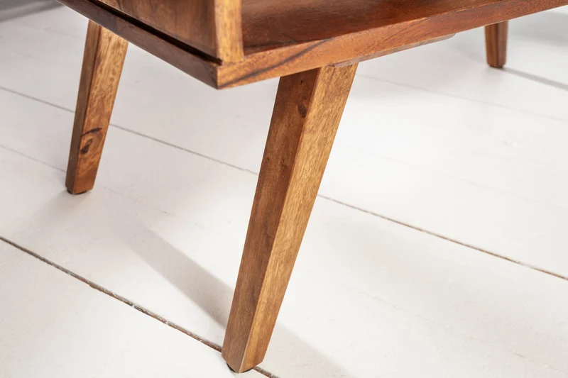 Table basse en bois massif RETRO 100cm marron finition pierre de Sheesham tiroirs fait main