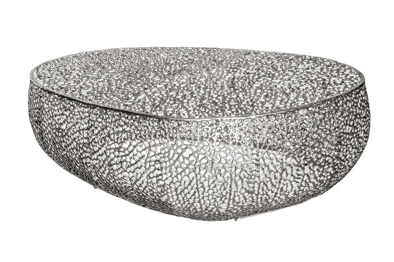 Table basse design filigrane ABSTRACT LEAF 120cm argent fait main