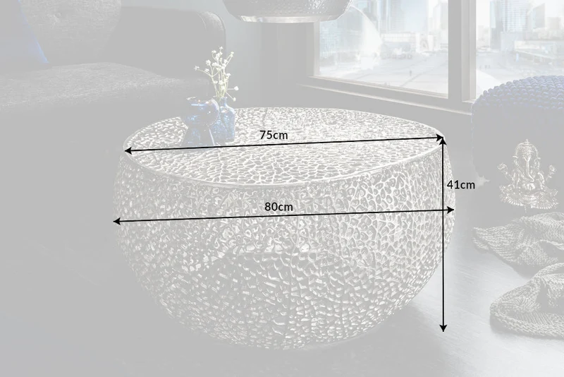 Table basse design filigrane ABSTRACT LEAF 80cm argent fait main