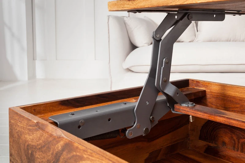 Table basse réglable en hauteur MAKASSAR FUNCTION 110cm en bois massif de Sheesham marron finition pierre