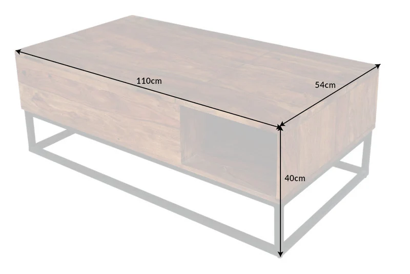 Table basse réglable en hauteur MAKASSAR FUNCTION 110cm en bois massif de Sheesham marron finition pierre