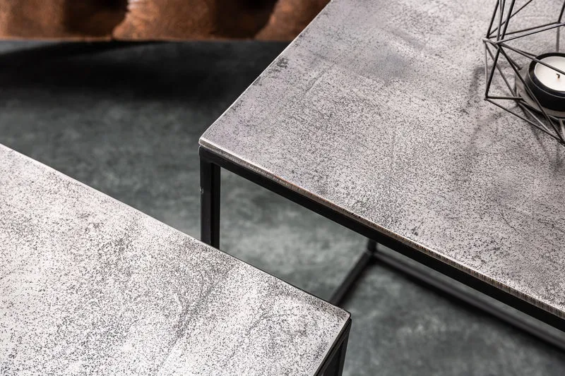 Ensemble de 2 tables d'appoint faites à la main ELEMENTS 40 cm table basse argent noir