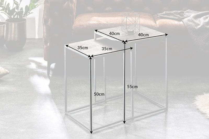 Ensemble de 2 tables d'appoint faites à la main ELEMENTS 40 cm table basse argent noir