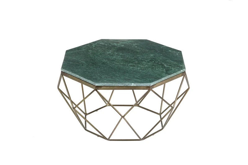 Élégante table basse DIAMOND 70cm en laiton vert avec plateau en marbre